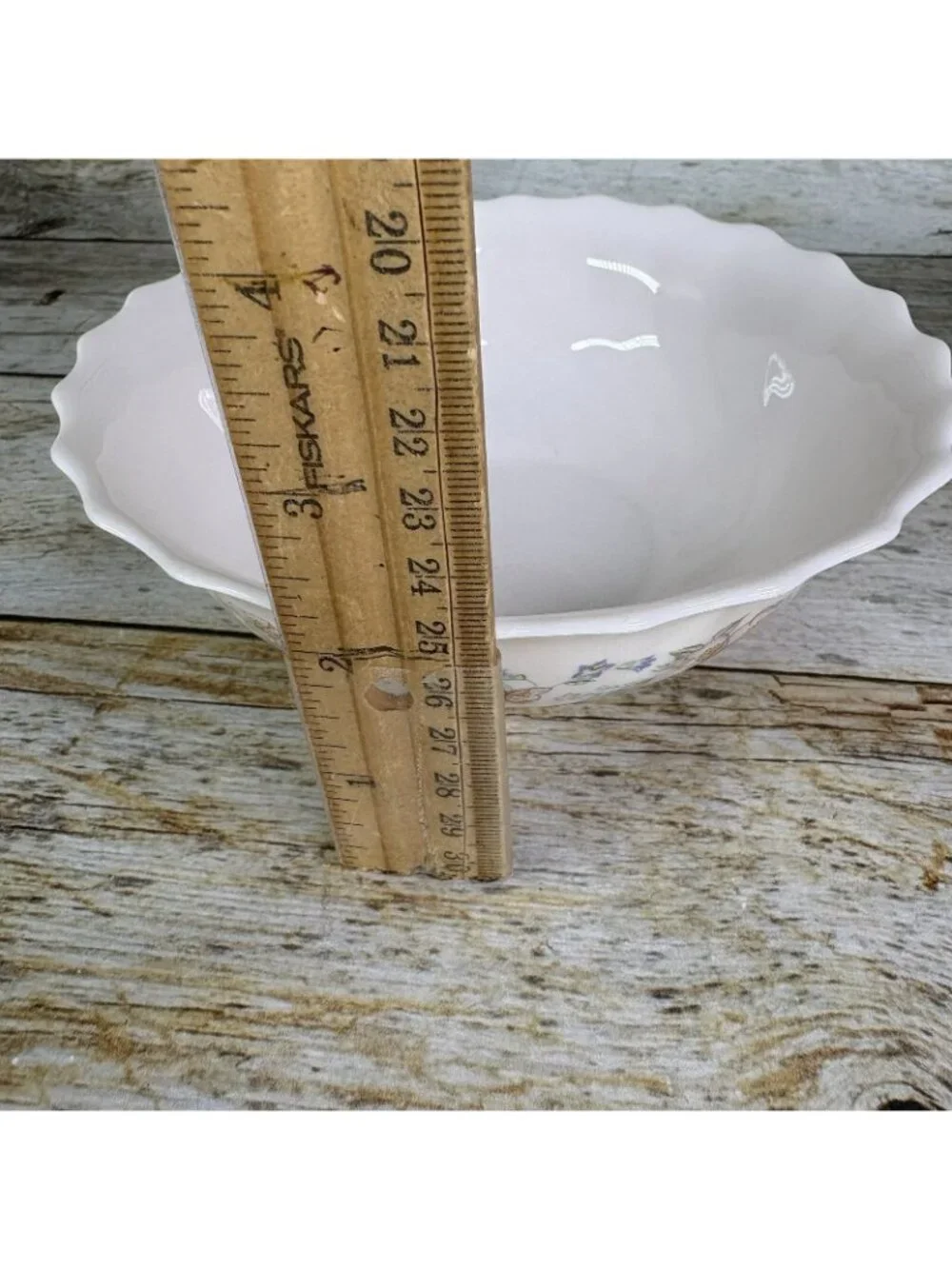 Arcopal CHAMPETRE Pink Blue Flower Ivory Scalloped France Cereal Bowls Set of 6